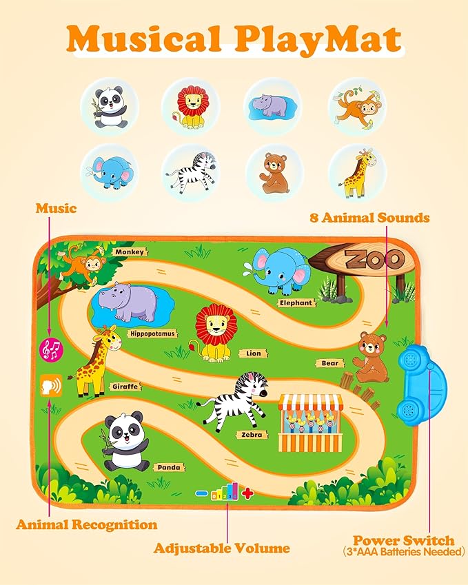 Helsort Baby Car Toys for 1 Year Old Boy with Musical Playmat, Animal Sounds and Pull Back Vehicles for Toddlers 1-3, Soft Baby Learning Toys 12-18 Months, 1st Birthday Gifts for One Year Olds