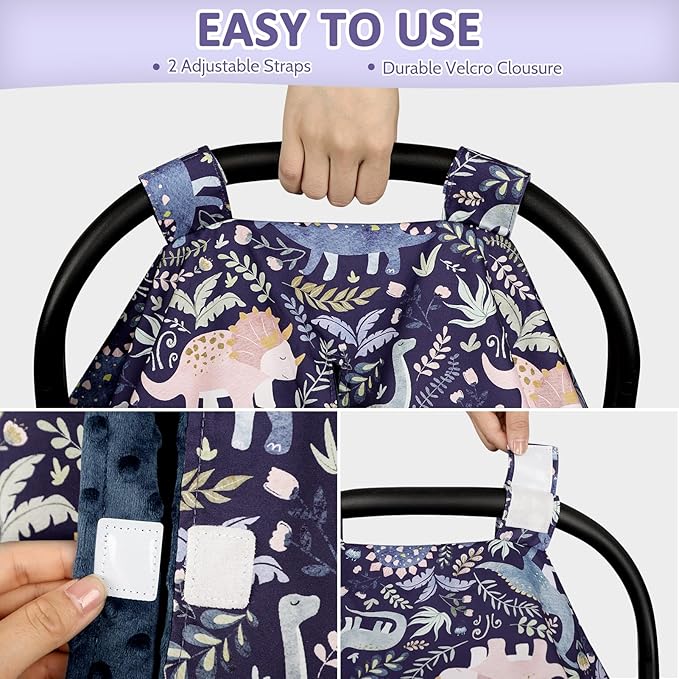 Pea Pod Baby Car Seat Cover, Breathable Infant Carseat Cover for Summer Peekaboo Opening Car Seat Canopy Cover, Nursing Cover for Baby Boys Girls (Blue Dinosaurs)