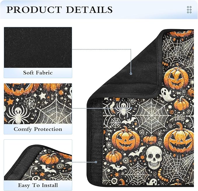 CHIFIGNO Halloween Pumpkins Skulls Seat Belt Cover Pad 2 Pack Universal Shoulder Seatbelt Pads Seatbelt Shoulder Pad for Boys Girls Adults