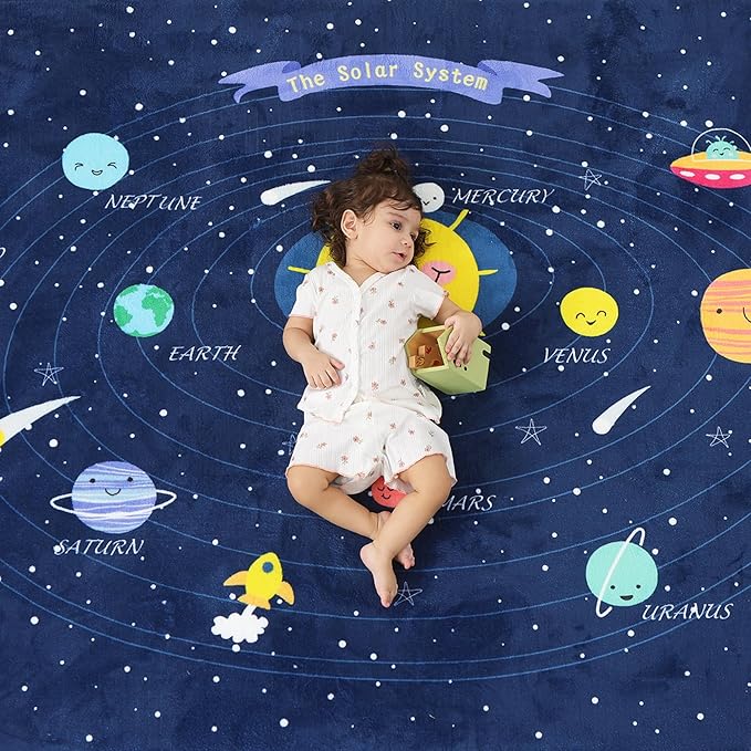 1.3" Thick Large Baby Floor Play Mat 59x79, Padded Memory Foam Play Mat, Non-Slip Plush Carpet Playmat for Nursery Playroom Classroom (Solar System)