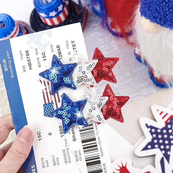 4th of July Baby Hair Clip Patriotic Star Bow Sequin Star Alligator Clip for Newborn Toddler 4th of July Hair Accessories for Kid Blue Red White Bow