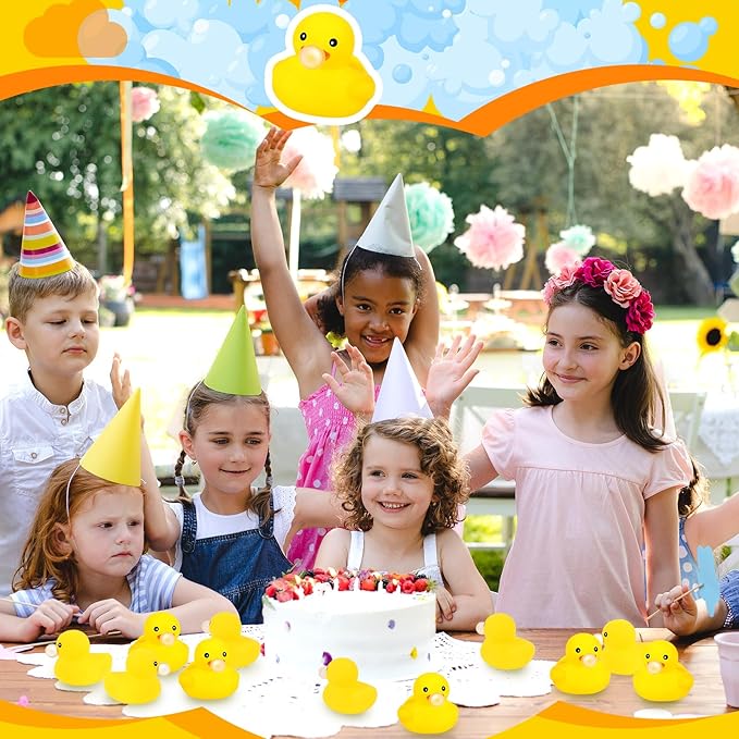 DEEKIN 24 Pcs Yellow Rubber Ducks 2.2 Inch Blow Bubbles Duck Bath Toy with Sealed Plug No Hole Waterproof Relieve Stress Fidget Bathtub Toys for Pool Summer Beach Birthday Party Decoration Game Gift