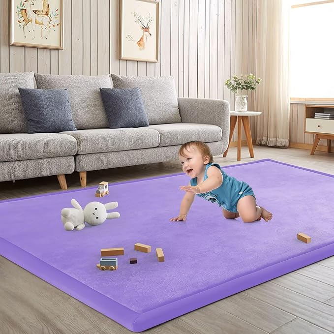 Baby Play Mat for Floor Nursery Muscle Area Rug Playroom Rug 47"x47" Memory Foam 1.3" Thick Crawling Mat for Babies,Toddlers, Infants,Kids(Lavender)