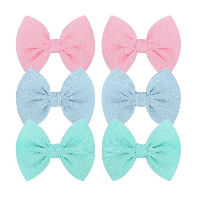 Baby Girls Hair 3'' Bows Clips Set Handmade Bow Hair Clips Hair Accessories Alligator Clip for Babies Infant Toddlers Little Kids 6 PCS Light Blue Aqua Pink