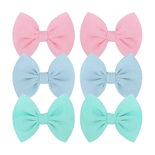 Baby Girls Hair 3'' Bows Clips Set Handmade Bow Hair Clips Hair Accessories Alligator Clip for Babies Infant Toddlers Little Kids 6 PCS Light Blue Aqua Pink