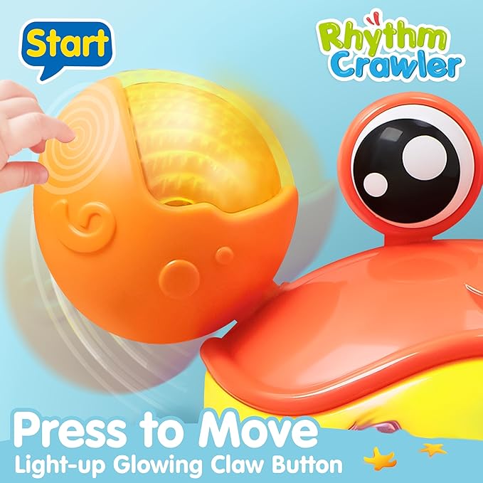 Play-Act JOVA Crawling Crab Baby Toy, Interactive Musical Crab with Intelligent Sensor & Auto-Avoiding Obstacles, Tummy Time Toy with Lights and Buttons, Gift for Toddlers Learning to Crawl