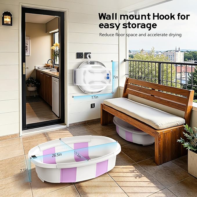 Collapsible Baby Bathtub for Newborn to Toddler 0-36 Months, Large Baby Bath Tub with Thermometer & Cushion, Easy Setup Foldable Travel Infant Bathtub, Newborn Babies Boy Girls Bath Tubs Purple Size