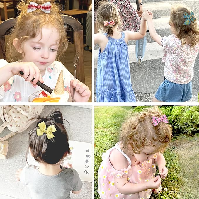 26 Pack Fully Lined Baby Girls Hair Clips Bows Fine Handmade Non Slip Barrettes for Hair Accessories for Little Girls Infants Toddlers