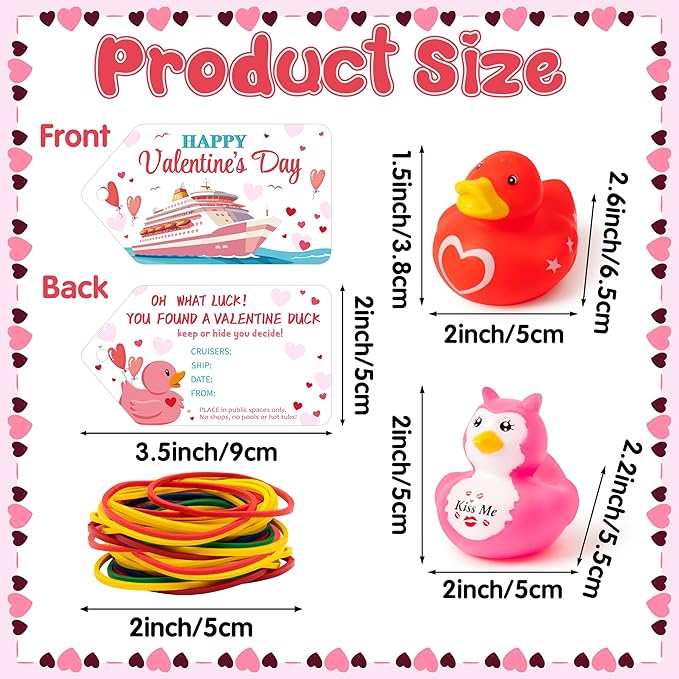 H1vojoxo Valentine’s Day Rubber Ducks - 20 Set Valentine's Day Rubber Ducks for Cruise Valentines Party Favor Duckies Cruise Duck Tags Kits for Pool Bath Toy Goodie Bag Fillers Classroom Exchange Gift