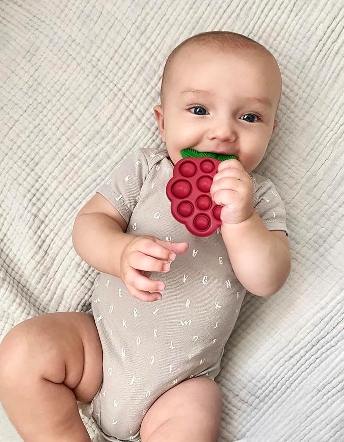 RaZbaby Silicone Infant and Baby Teething Toy Bundle - 3m+ - Soothe Sore Gums Back & Front with Natural Fruit Shape Designs