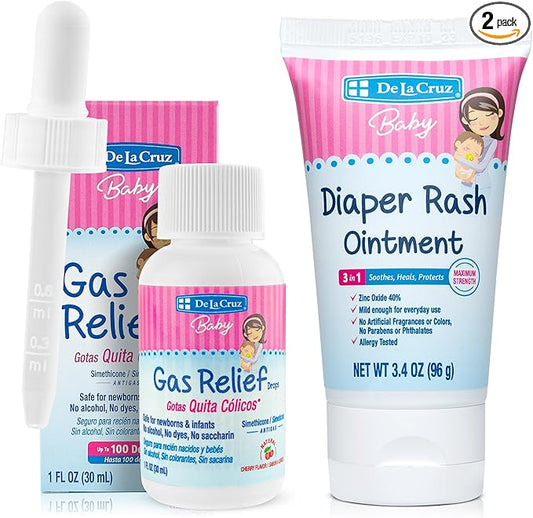 De La Cruz - Gas Drops for Babies and Baby Diaper Rash Cream with Zinc Oxide Bundle