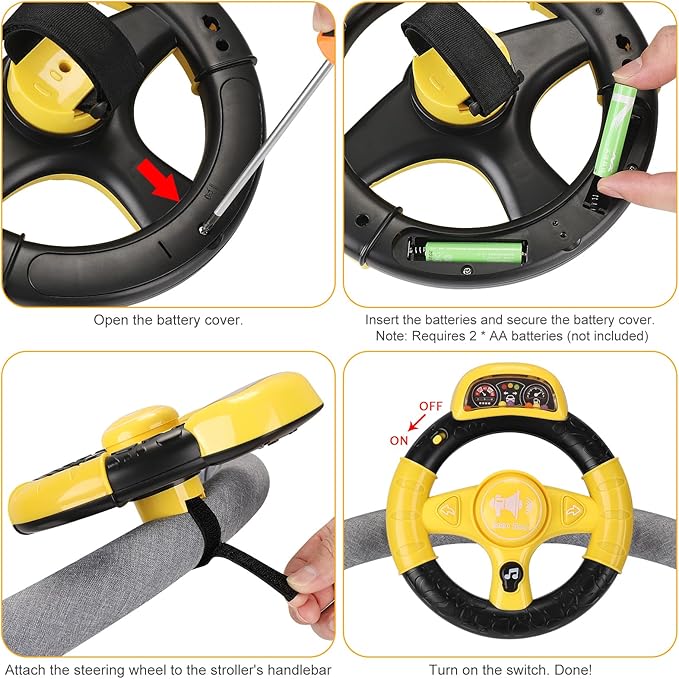 Accmor Stroller Steering Wheel Toy, Music Sound Simulated Steering Wheel for Stroller Shopping Carts Cart Universal Detachable Pretend Driving Funny Toy Attachment