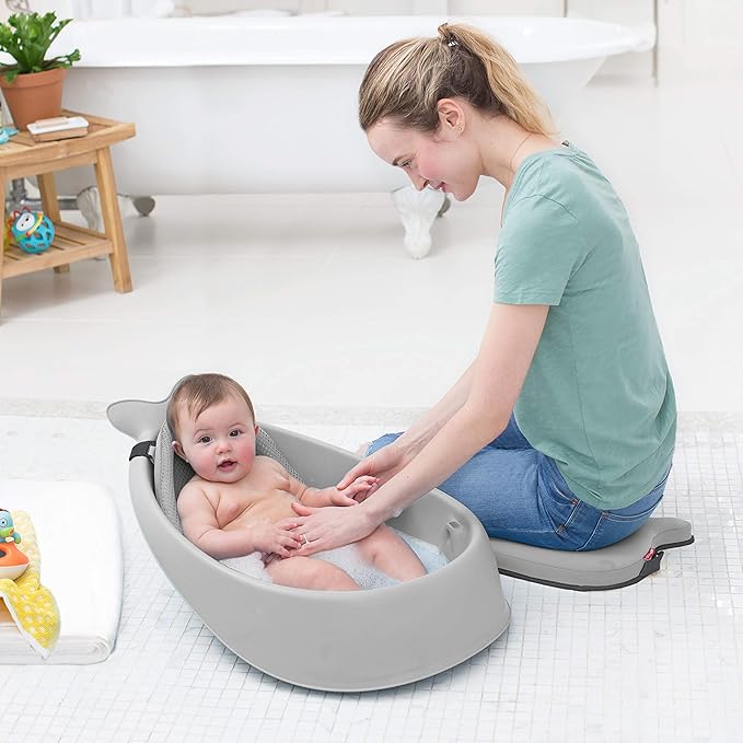 Skip Hop Baby Bath Tub, 3-Stage Smart Sling Tub, Moby, Grey (Pack of 2)