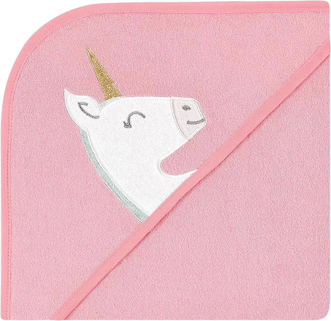 Hudson Baby Unisex Baby Animal Hooded Towel 3pk and 15 Washcloths, Unicorn, One Size