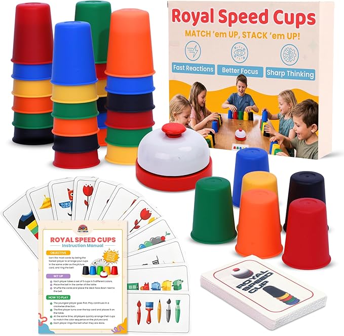 Speed Stacking Cups Set - 30 Colorful Stackable Cups in 6 Colors - Cup Stacking Game for Kids & Family | Sharper Focus, Quicker Hands & Eyes, Brain Power & Team Fun