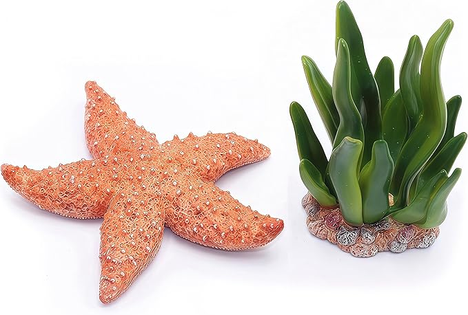 Gemini&Genius Starfish with Seaweed Ocean Toys for Kids 3-5 Years Old, Realistic Sea Animal Action Figures, Starfish Figurine for Toddlers, 2Pcs Gift for Educational, Display, Play, Collection Toys