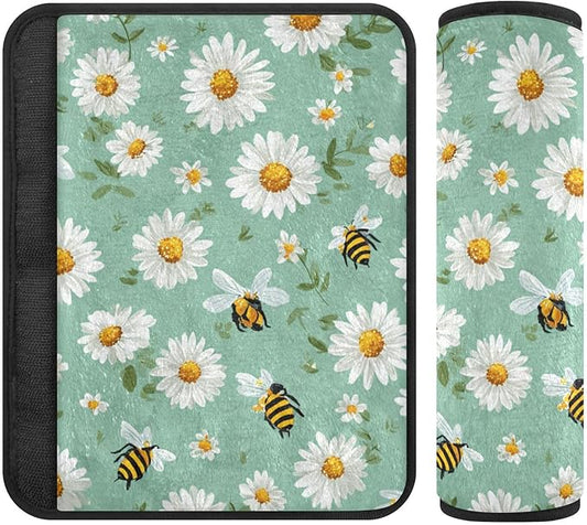 2 Pack Seatbelt Covers Seat Belt Cover Pad for Adults Boys Girls Car Seat Strap Covers Pads Cushion Universal Shoulder Strap Pad Protector for Backpack Camera Bag 10x7.7Inch Mint Green Daisy Flowers a