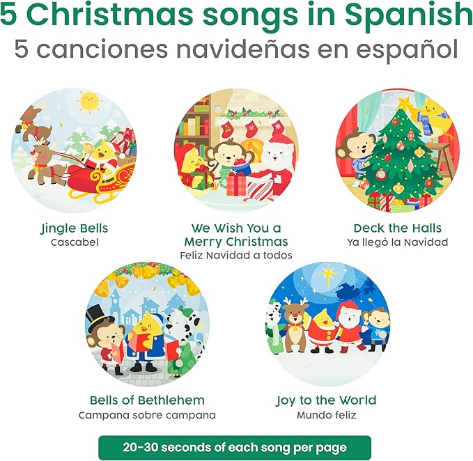 Binibi Spanish Musical Book Christmas Songs in Spanish | Bilingual Children’s Book for Babies & Toddlers 1-3 | Libro en español para Bebes