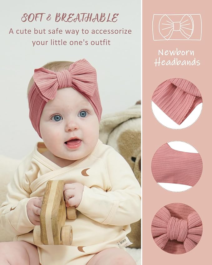 jollybows Baby Headbands, 6pcs Baby Girl Bows Headbands Soft Stretchy Hair Bow Hairbands Hair Accessories for Newborn Infant Toddler Girls Kids
