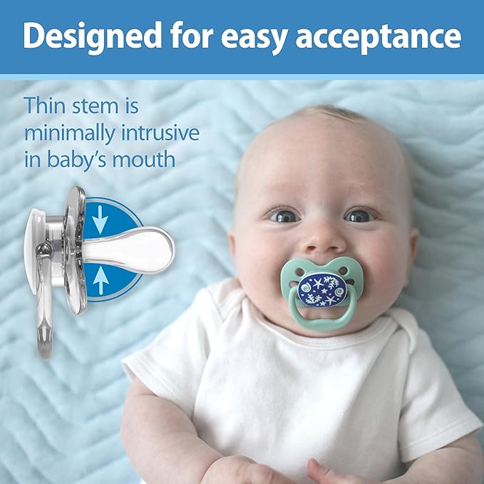 Dr. Brown's Advantage Baby Pacifier, Fully Symmetrical Soother with Soft Silicone Bulb, Glow-in-The-Dark Coral Ocean-Lavendar Love, 0-6m, BPA-Free, 4-Pack