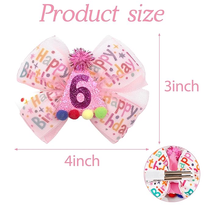 Sprinkle Confetti Hair Bow - First Birthday Pink Party Decoration for Baby Girls, Ice Cream Theme Birthday (6th Girls Hair Bow)