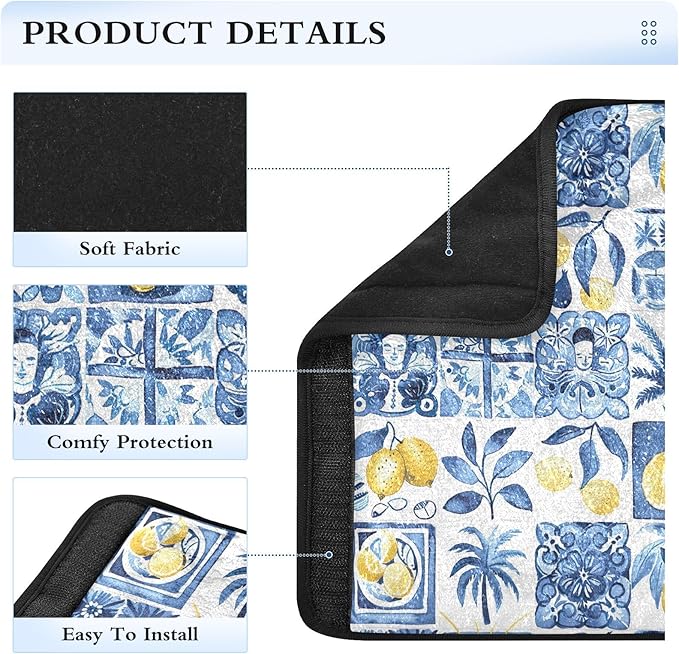 CHIFIGNO Pack of 2 Seat Belt Covers Sicilian Style Blue White Car Seat Belt Pad Fashion Shoulder Pad Auto Interior Accessories for Adults Kids Women Men