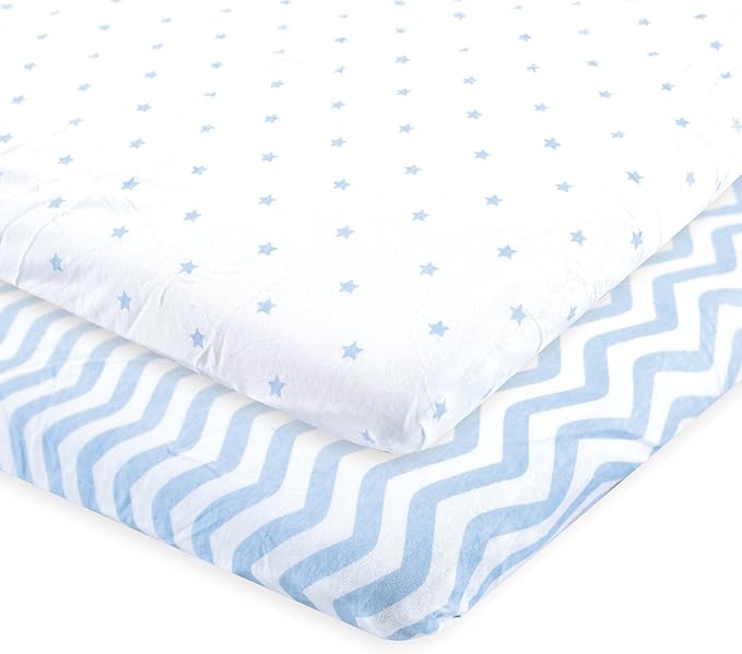 Luvable Friends Unisex Baby Fitted Playard Sheet, Blue Chevron Stars, One Size