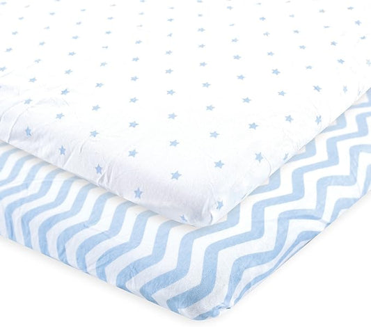 Luvable Friends Unisex Baby Fitted Playard Sheet, Blue Chevron Stars, One Size