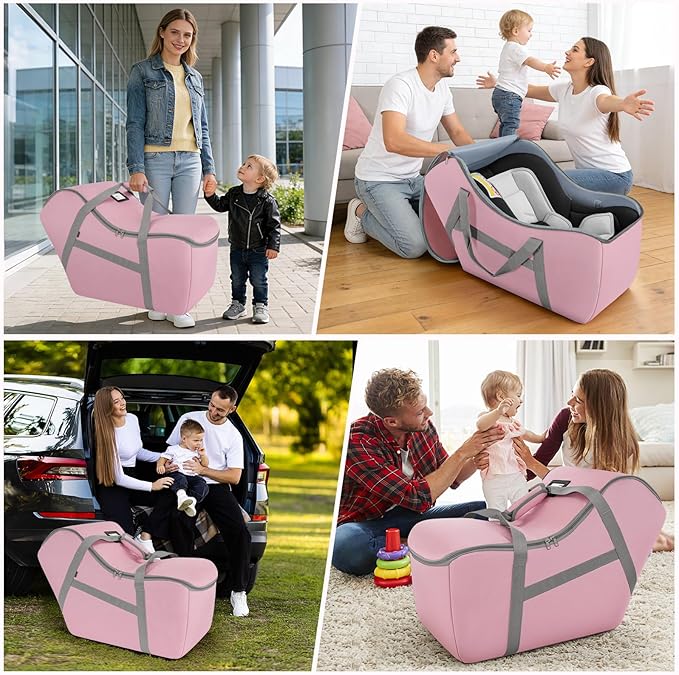 Padded Car Seat Bag Compatible with Most Nuna Pipa Car Seats UPPAbaby MESA V2 without Base & Chicco KeyFit 30 and Base, Car Seat Travel Bag for Airplanes, Pink