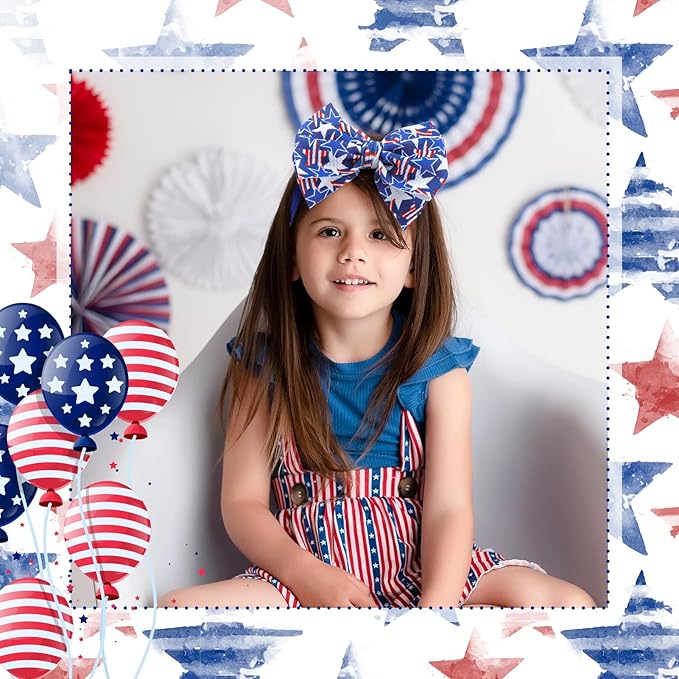YanJie Baby Patriotic Handmade Stretchy Headbands - 4th of July Stars for Girls, Infants, Toddlers