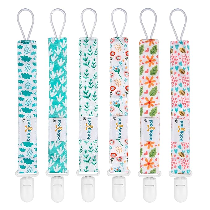 babygoal Floral Pacifier Clips, 6 Pack Binky Paci Holder Clips Leashes Fits for Most Baby Pacifiers and Binkies