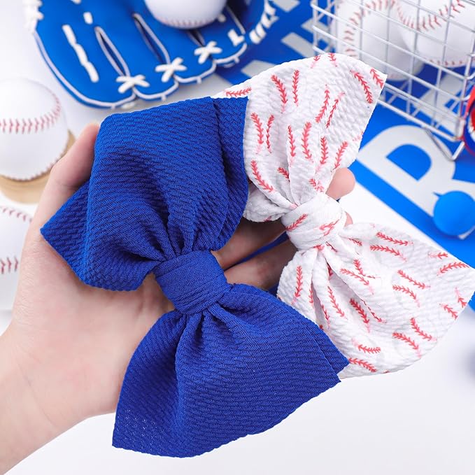 6'' Large Baseball Baby Girl Bows High Stretchy Soft Nylon Headbands for Girl Handmade Hairbands with Bows Hair Accessories for Infant Newborn Blue