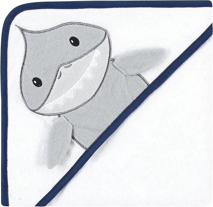 Hudson Baby Unisex Baby Cotton Rich Hooded Towels, Gray Shark, One Size