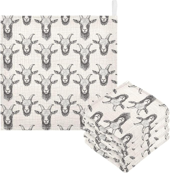 Newborn Face Towel Goat Soft Cotton Baby Washcloths 11.8 x 11.8 Inch Infants Girls Boys Muslin Burp Cloths 5 Pack