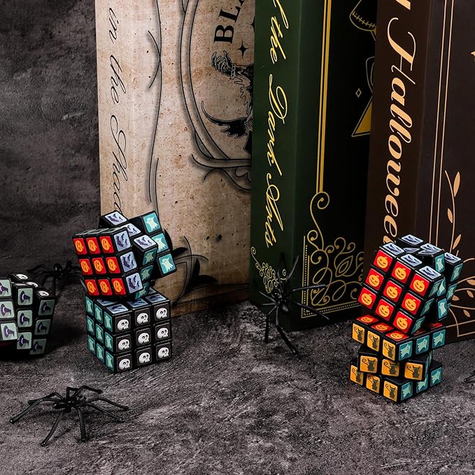 48 Pack Halloween Mini Cube Set, 1.18 Inch 3x3x3 Bulk Mini Cube Puzzles, Halloween Party Favors, Non-Candy Treats, Classroom Prizes, Goodie Bag Stuffers for Kids