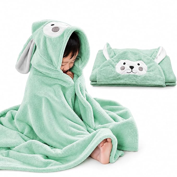 ROMASA Baby Bath Towel Ultra Soft Hooded Towel Highly Absorbent Bathrobe Blanket Toddlers Shower Gifts for Boys Girls- 27.5" x 55" (Green)