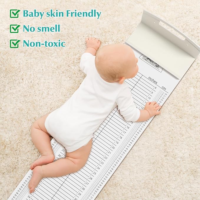 Baby Height Measurement Mat with Fixed Headboard and Sliding Foot Positioner Skin Friendly Infant Measuring Tape for Newborns and Toddlers Washable Growth Chart for Nursery and Home Use