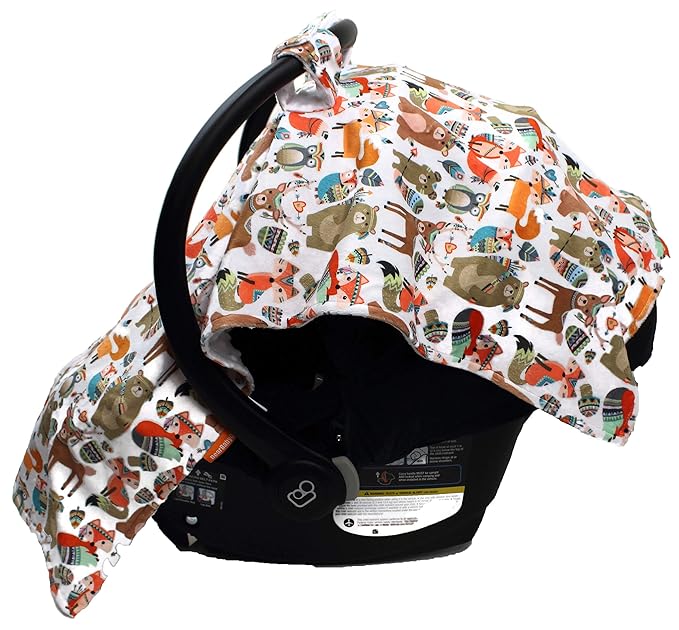 Dear Baby Gear Deluxe Baby Car Seat Canopy Cover, Tribal Woodland Forest Animals, Dot, White