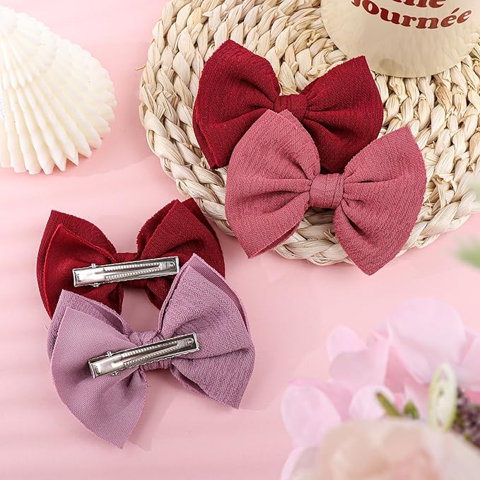 Baby Girls Hair 3'' Bows Clips Set Handmade Bow Hair Clips Hair Accessories Alligator Clip for Babies Infant Toddlers Little Kids 6 PCS Pink-wine