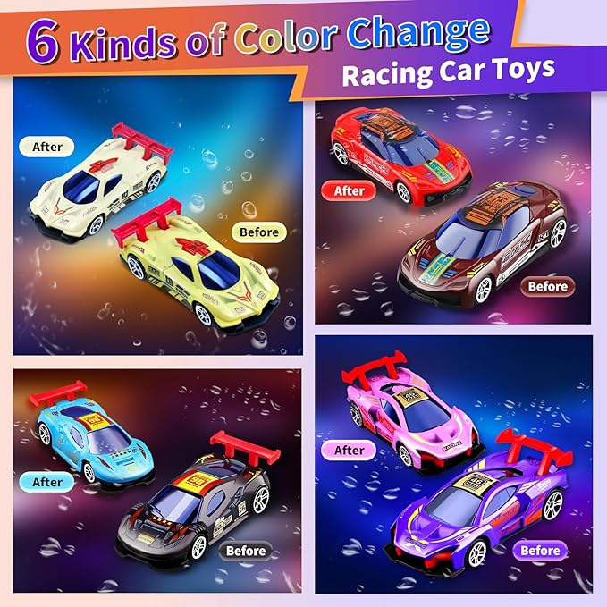Color Change Race Car Series - 6pcs Mini Color Change Sports Car Toy,Vehicle Bath Toy Set,Bathtub Water Table Toy,for Easter Fillers,Goodie Bags Fillers,Themed Party,Carnival Prize for Kids 3+