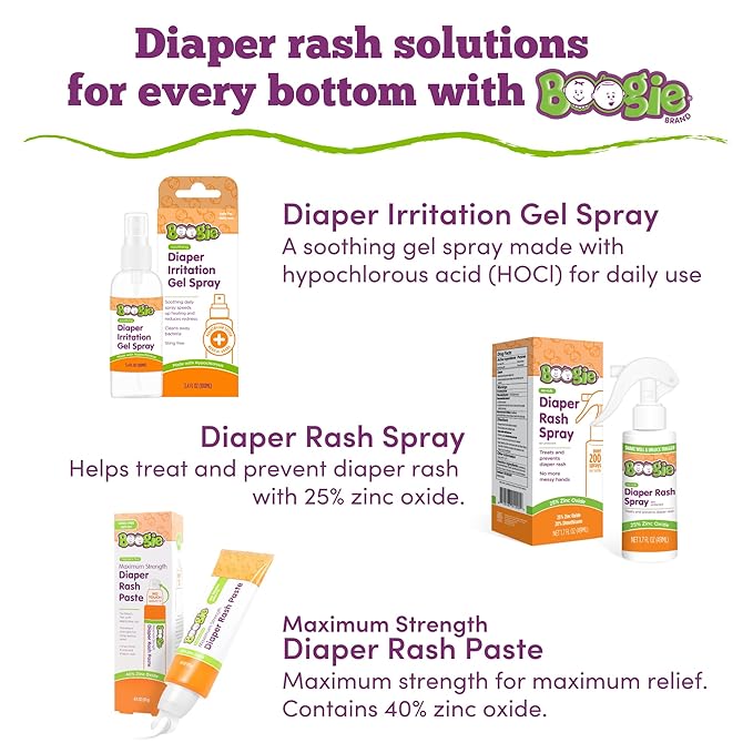 Boogie Hypochlorous Acid Diaper Irritation Gel Spray, Baby Essentials for Diaper Rash, Soothing Cleansing Spray, 3.4oz (Pack of 3)