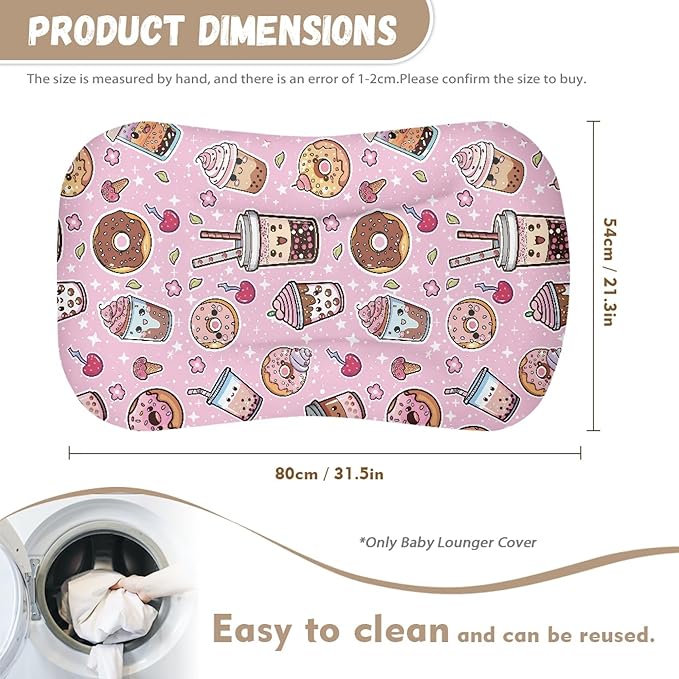 Ice Cream Milk Tea Donuts Newborn Pillow Lounger Cover Baby Nest Loungers Snuggle Me Cover Infant Stretch Fitted Pillow Covers Pink Baby Blanket