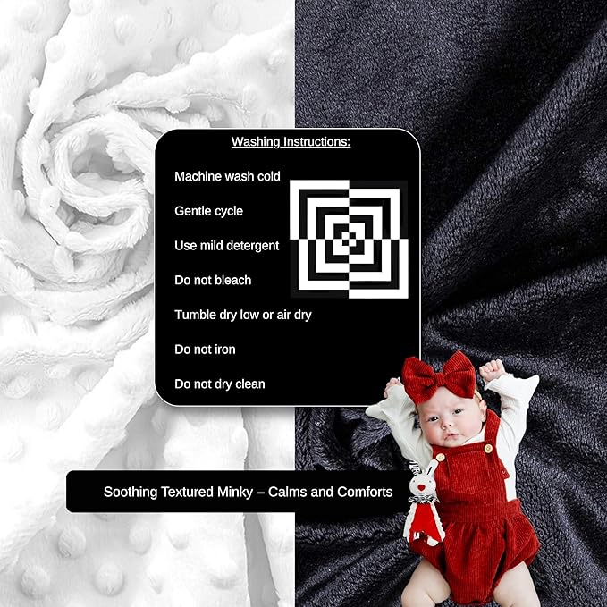 High Contrast Baby Security Blanket-Soft Sensory Lovey for Babies-Red, Black and White Blankie Comfort Toy (Bun Bun the Snuggle Bunny)