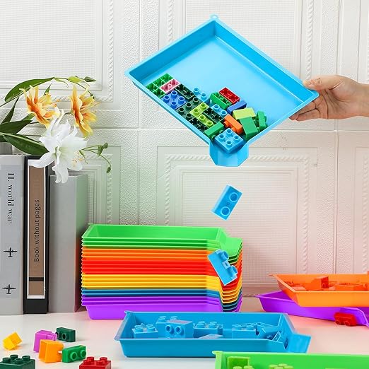 Reallnaive 24 Pcs Multicolor Plastic Art Sorting Funnel Trays Quick Sorting Activity Serving Tray Stackable Funnel Plate Craft Organizer for Classroom Home School DIY Projects (Bright Color)