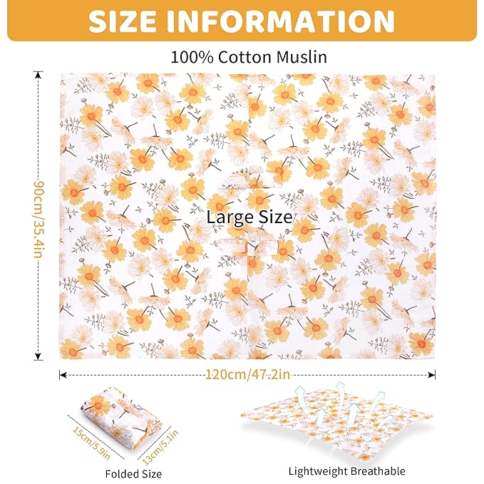 Metplus Car Seat Cover Baby Girl, 100% Muslin Cotton Infant Carseat Covers, Lightweight Breathable Car Seat Canopy, Summer Stroller Sun Shade, Newborn Travel Essentials
