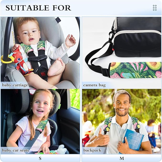 CHIFIGNO Green Avocado and Tropical Leaves Seat Belt Cover Pad Soft Seat Belt Strap Cover 2Pcs Car Seat Shoulder Pads Protect Your Neck and Shoulder