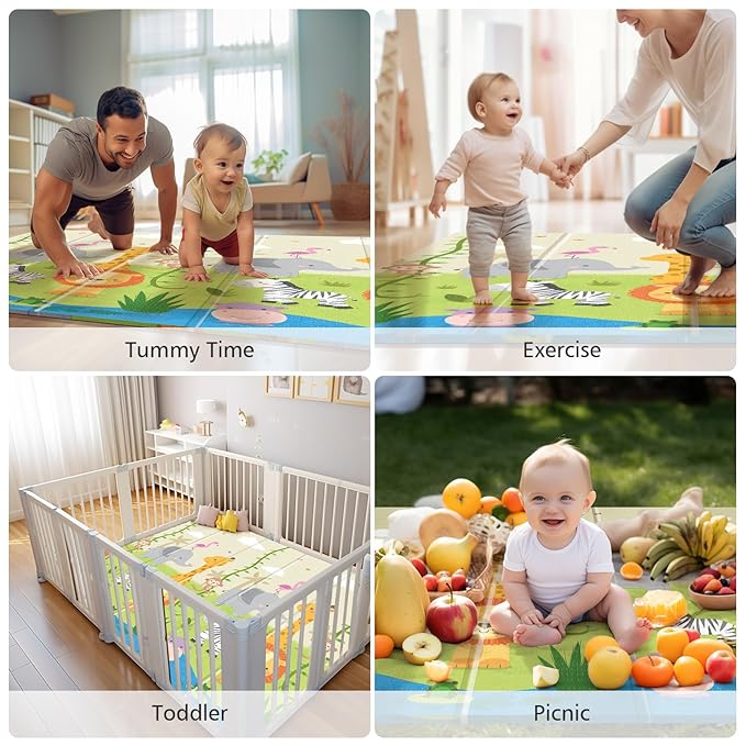 UANLAUO Foldable Baby Play Mat,71x59 Inches Playmat for Indoor and Outdoor, Reversible Foam Padded Perfect for Playtime and Tummy Time, Waterproof Baby Crawling mat Play for Infants, Toddlers and Kids