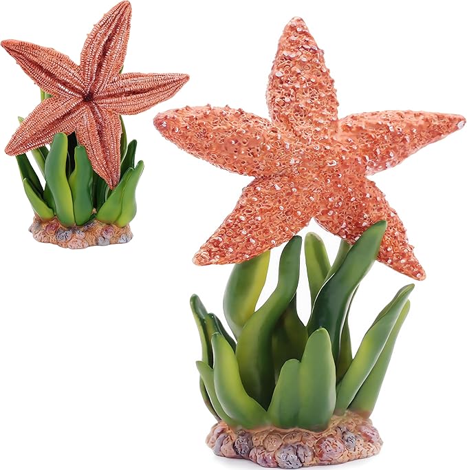Gemini&Genius Starfish with Seaweed Ocean Toys for Kids 3-5 Years Old, Realistic Sea Animal Action Figures, Starfish Figurine for Toddlers, 2Pcs Gift for Educational, Display, Play, Collection Toys