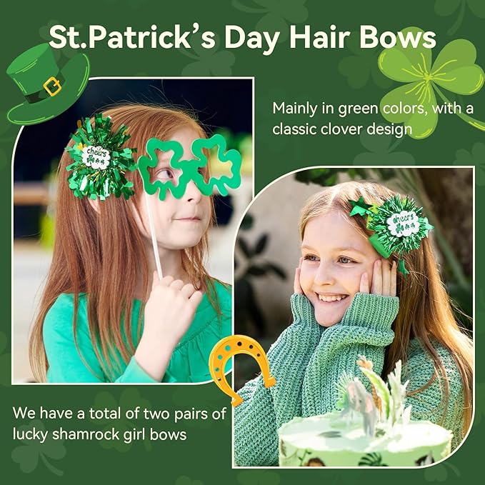 CN St.Patrick’s Day Hair Bows for Girls Green Lucky Shamrock Hair Clips Grosgrain Ribbon with Alligator Clips Clover Hair Accessories for Kids Toddler Teens on St.Patrick day Spring Birthday