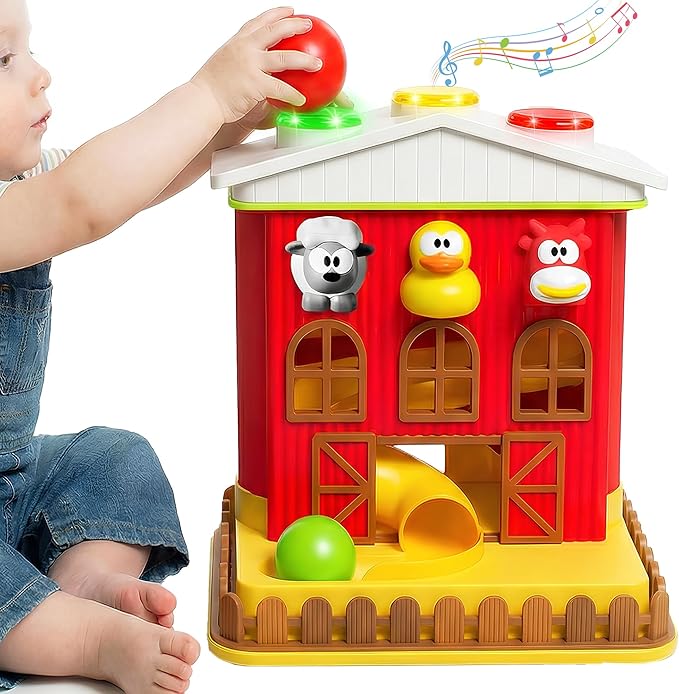 Pound A Ball Barn House with Lights & Music, Easter Basket Stuffers for Toddler, Fun Learning Toy Gift for 8 12 18 24 Month Old Baby and Toddlers 1-3, Montessori, Toys for 1 Year Old Boys and Girls